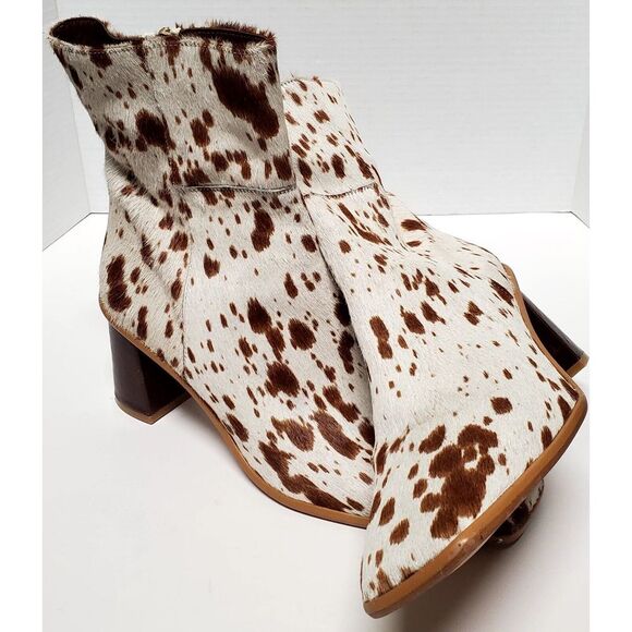 Alohas Boots Cow Calf Hair 11.5US EU42 Animal Print Heel Side Zip Cream/ Brown - Picture 11 of 16